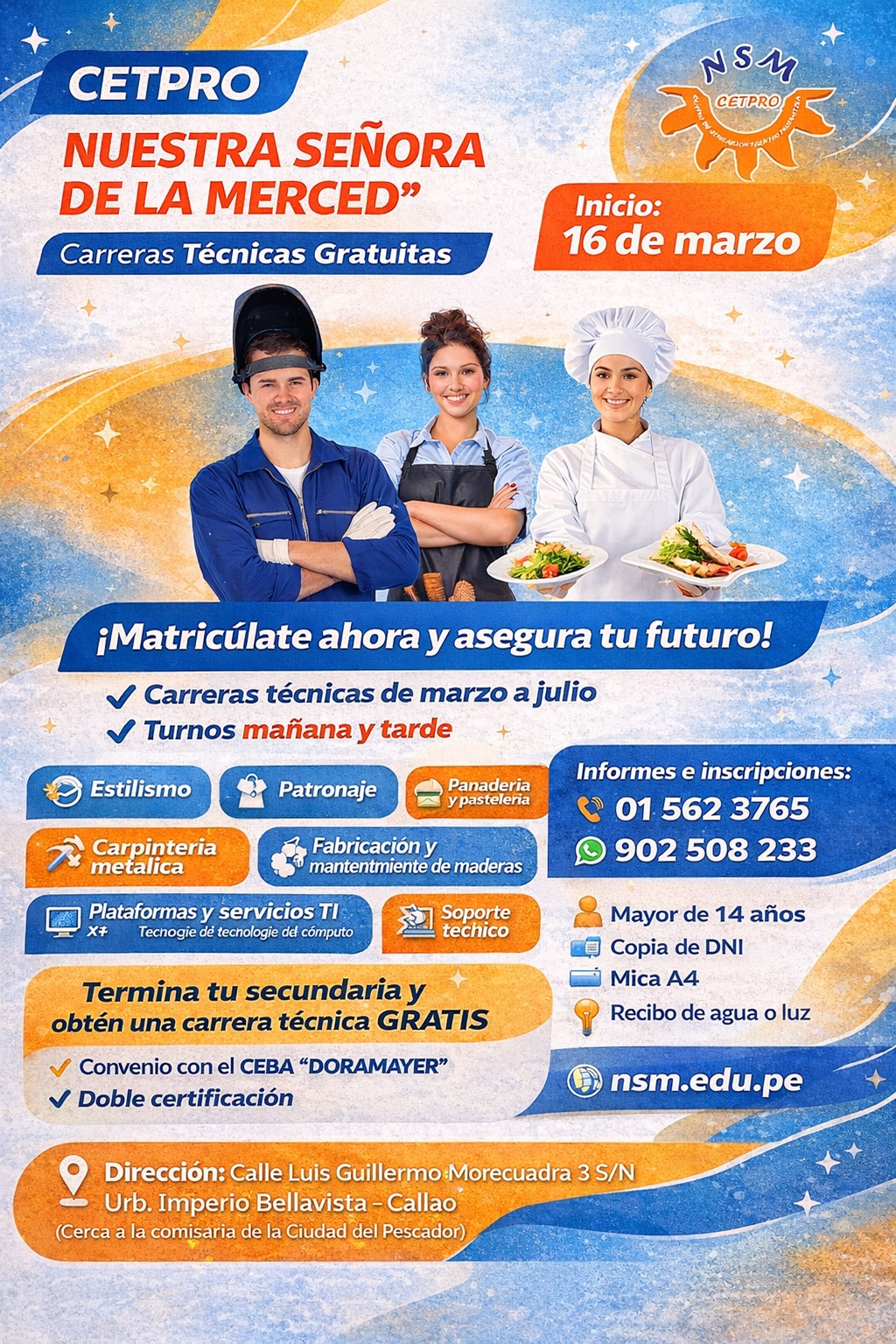 Carreras técnicas gratuitas CETPRO Nuestra Señora de las Mercedes